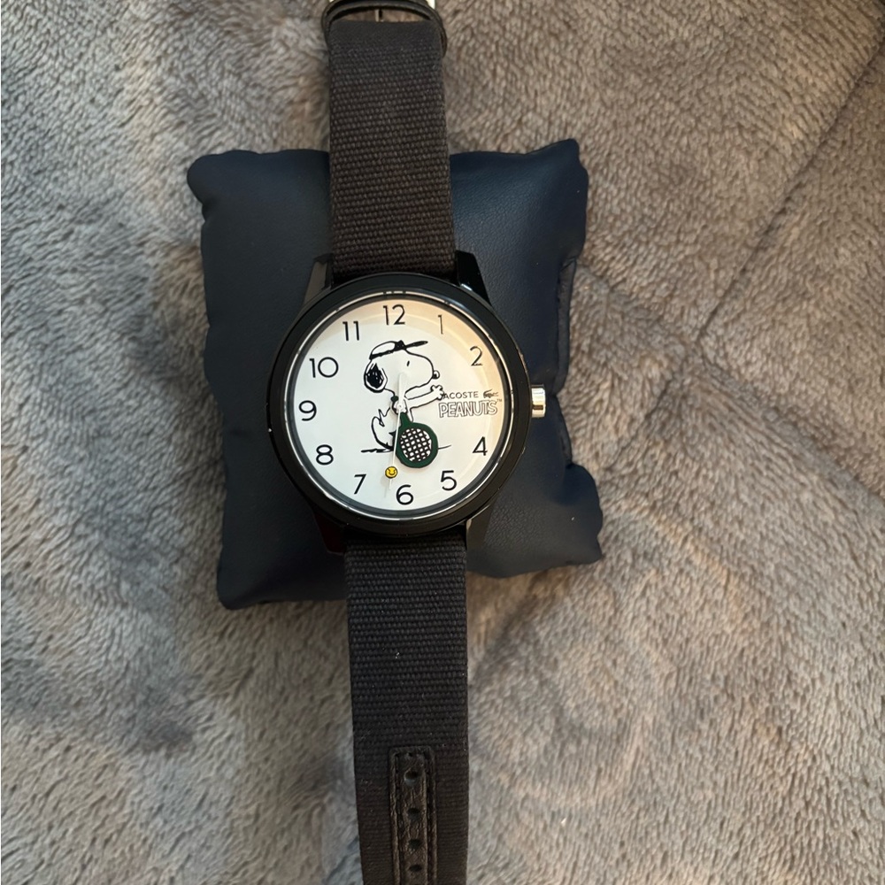 Lacoste Black and White Watch with Snoopy Design